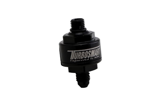 Billet Turbo Oil Feed Filter 44um -4AN to -4AN ORB - Black